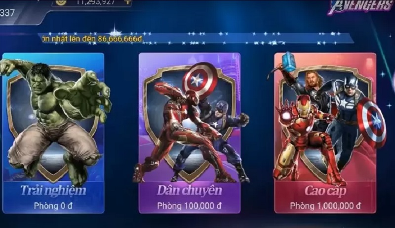 3 phòng chơi chính của Avengers tại cổng game KUFUN